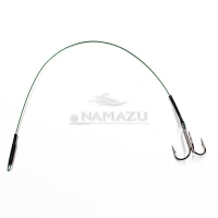 Поводок стальной NAMAZU 1х7 Nylon Coated Green, d-0,48 мм, L-50 см, с тройным крючком 35647 Round Bent Treble № 1, test- 29 кг