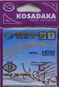 Крючки KOSADAKA HOSI 3063 Red Size 12. 0,46mm.